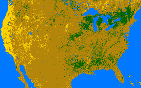 Preview-sized U.S. vegetation greeness index map for Period 14 of 1998, illustrating spatial variations in plant vigor, with greener tones indicating higher biomass and browner tones indicating stressed vegetation,              comparing current crop/vegetation change in biomass to the previous week within the same year.