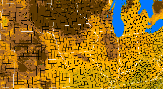 Preview-sized Corn Belt vegetation greeness index map for Period 14 of 2001, illustrating spatial variations in plant vigor, with greener tones indicating higher biomass and browner tones indicating stressed vegetation.