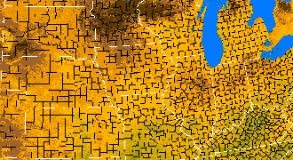 Preview-sized Corn Belt vegetation greeness index map for Period 14 of 2002, illustrating spatial variations in plant vigor, with greener tones indicating higher biomass and browner tones indicating stressed vegetation.