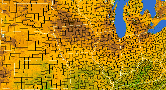Preview-sized Corn Belt vegetation greeness index map for Period 14 of 2003, illustrating spatial variations in plant vigor, with greener tones indicating higher biomass and browner tones indicating stressed vegetation.
