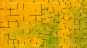 Preview-sized Kansas vegetation greeness index map for Period 14 of 2021, illustrating spatial variations in plant vigor, with greener tones indicating higher biomass and browner tones indicating stressed vegetation.
