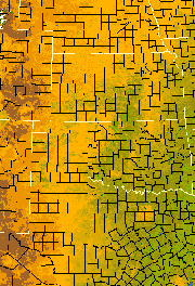 Preview-sized Wheat Belt vegetation greeness index map for Period 14 of 2021, illustrating spatial variations in plant vigor, with greener tones indicating higher biomass and browner tones indicating stressed vegetation.
